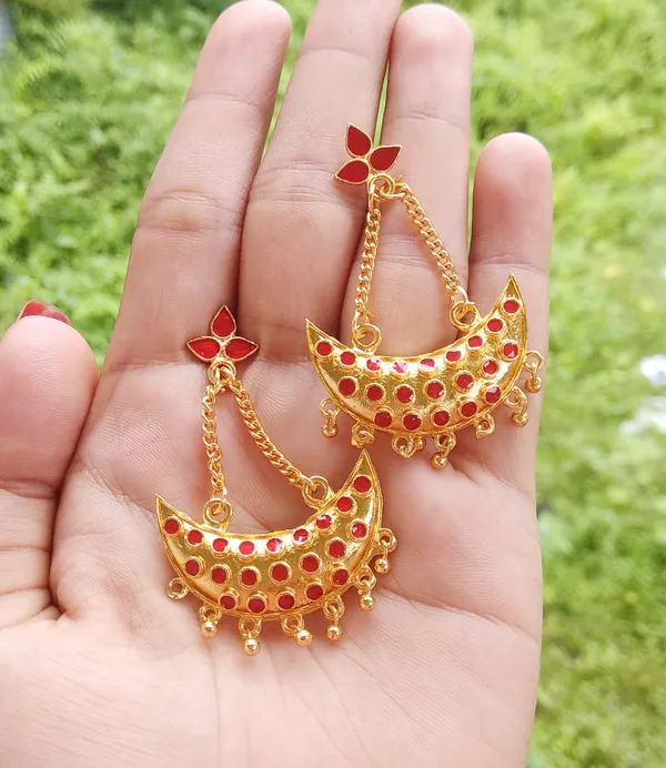 Assamese_Traditional_Copper_Gold_Plated_Red_Colour_Jhumki_Earring_For_Girls_&_Women